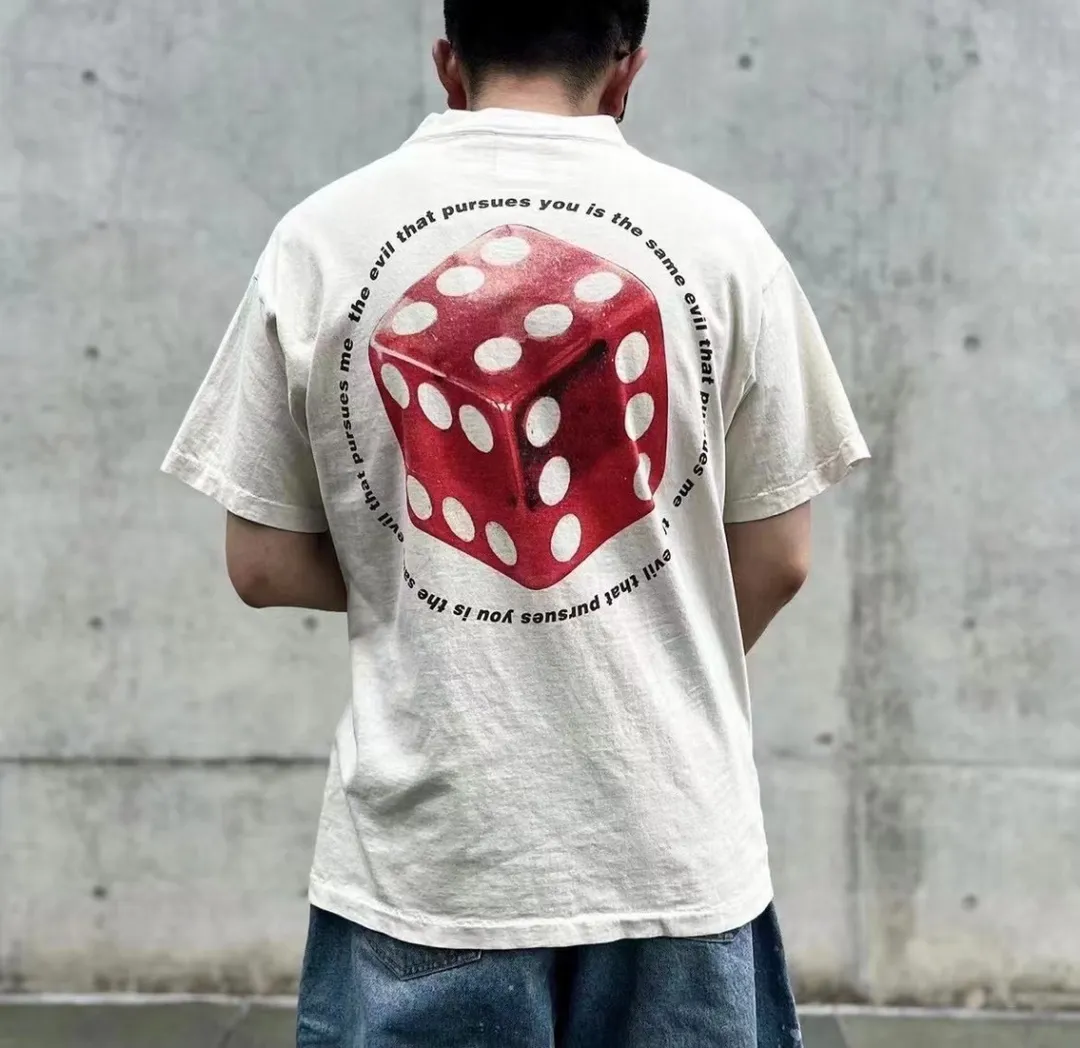 SAINT Mxxxxxx CIRCLE TEE/WHT SAINT dice printed washed short sleeves off-white S-XL cylindrical side seam fabric high weight cylindrical woven tee original development highly restored printing VINTAGE black label/wash label code correct/tag code correct Invincible details Top purchasing level